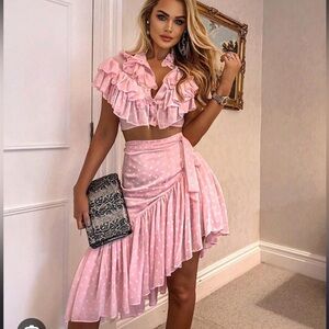 Pink ruffle skirt and crop top set